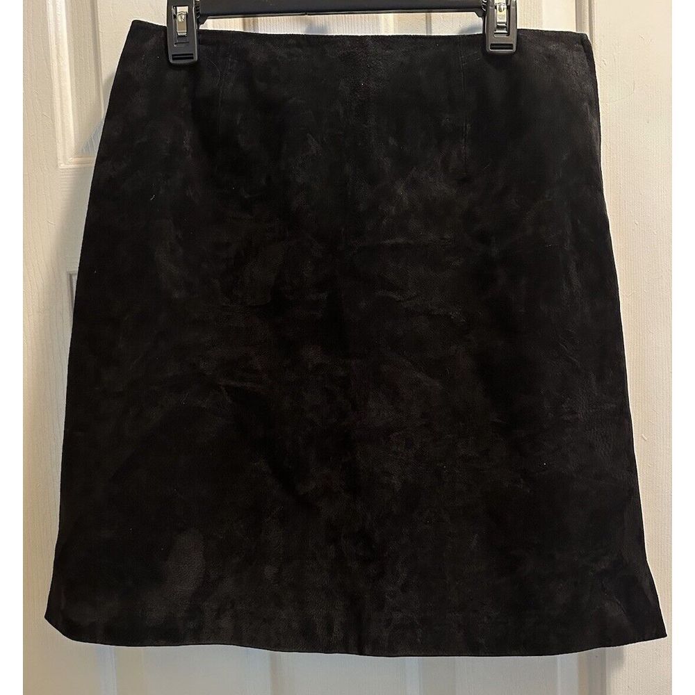 Vintage Leather Skirt L Passports Solid Black A Line Career Casualโ Lined Y2K